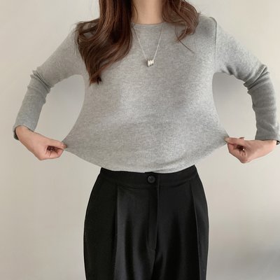 부드러운 골지 스판 여자 기모 티셔츠 겨울 여성 티셔츠 긴팔티 기본 라운드 이너 레이어드티
