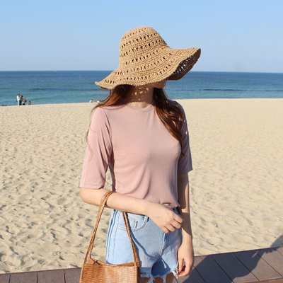 찰랑 루즈핏 여름 여성 티셔츠 레이어드 이너 모달티 기본 5부 텐셀 실켓 여자 반팔티 핑크