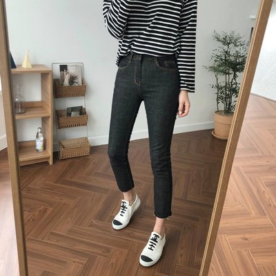 생지 데님 흑청 진청 하이웨스트 일자 여자기모청바지 밴딩진 흑청바지 진청바지 스키니 블랙진