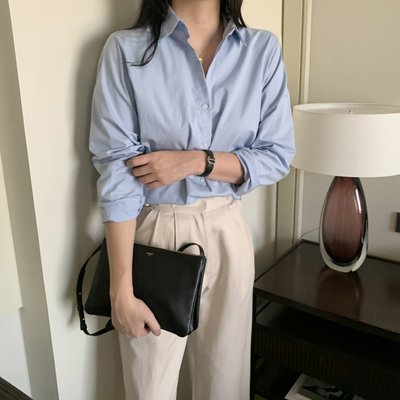 기본 면 카라 레이어드 루즈핏 여성 셔츠 봄 코튼셔츠 여자남방 소라색 하늘색 화이트