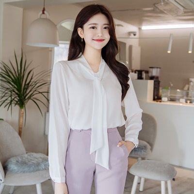 리본타이 베이직 쉬폰 블라우스 bs4922
