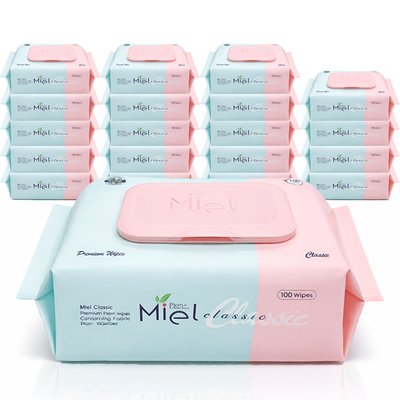 미엘 물티슈 클래식 캡형 100매 20팩 평량 50g 유아용 저자극 대용량 플레인