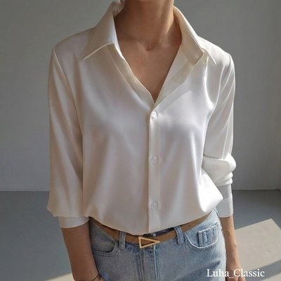 새틴블라우스 실키 실크 흰색 하늘색 핑크 검정 베이지 봄 가을