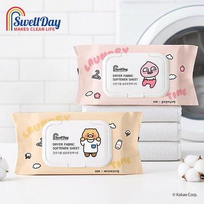 [스웰데이 X 카카오프렌즈] 건조기시트 드라이 섬유 유연제 80매+80매 베이비파우더향