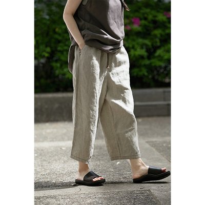 하마마스 린넨 스티치 밴딩 9부 배기팬츠