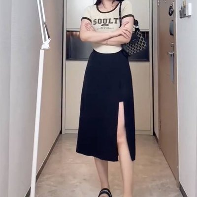 옆트임 A라인 블랙 뱃살커버 속바지 스커트 햅번스커트
