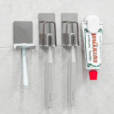 [단독] 무타공마켓 스텐 칫솔꽂이 2인 세트 치약 면도기 칫솔거치대