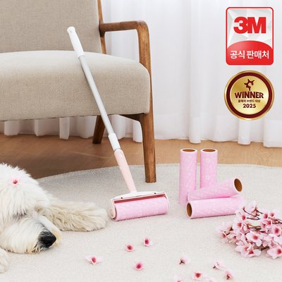 3M 스카치브라이트 돌돌이 테이프클리너 롤크리너 대형 클린컷 체리블라썸 롱핸들 밀대 세트(롱핸들 1개+리필 5입)