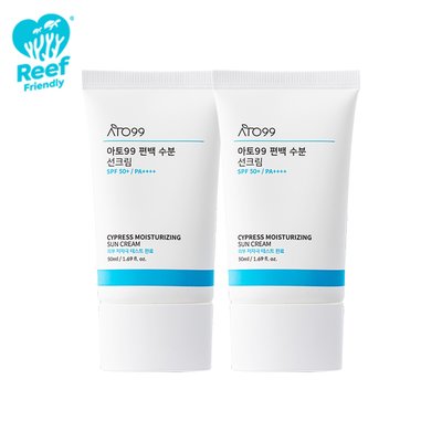 아토99 수분 선크림 SPF50 끈적임 백탁 없는 리프세이프 운동 썬크림 50ml, 2개