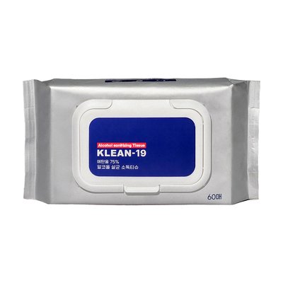 KLEAN19 에탄올 75퍼센트 세정 소독 티슈 60매 1팩 물티슈 살균 알콜
