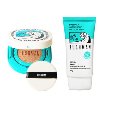 부쉬맨 워터프루프 톤업 선쿠션 SPF50+ PA++++ 15g, 워터프루프 선크림 50g, SPF50+ PA++++ 2종세트