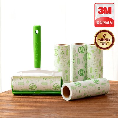 3M 스카치브라이트 돌돌이 테이프클리너 핸들+리필 5개 머리카락 먼지 청소 테이프 밀대