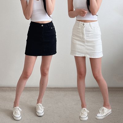 여성 미니 스커트 여름 H라인 스판 면 밴딩 속치마 화이트 블랙 키작녀 빅사이즈