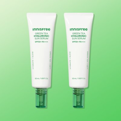 [더블구성] 이니스프리 그린티 히알루론산 진정 수분 선세럼 SPF50+ PA++++ 50ml, 2개
