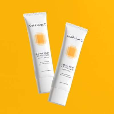 셀퓨전씨 더마 릴리프 썬스크린 50ml+50ml SPF 50+ PA++++ / 온가족 데일리 저자극 마일드 무기자차 선크림