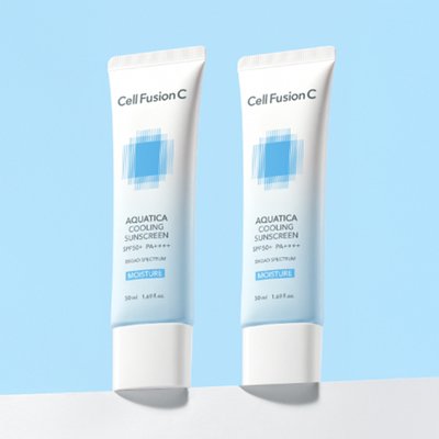 셀퓨전씨 아쿠아티카 쿨링 썬스크린 50ml+50ml SPF50+ PA++++ / 데일리 저자극 수분 선크림