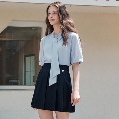[제로스트릿][7컬러] 반팔 타이 블라우스 SHORT SLEEVE TIE BLOUSE