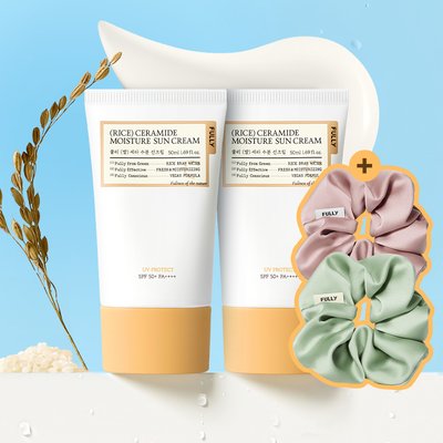 [2개세트] 풀리 쌀 세라 수분 선크림 50ml + 50ml+헤어스크런치(랜덤 증정)