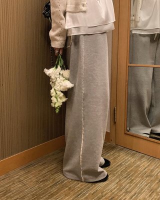 [사계절 팬츠] 레이스 라인 프릴 밴딩 캐주얼 트레이닝 츄리닝 유니크 러블리 와이드 팬츠