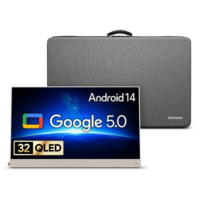 더함 FHD QLED 스마트 돌비 AI 구글5.0 포터블 무선 화이트 TV +전용 하드케이스 세트