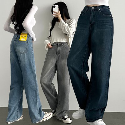 여성 키작녀 와이드청바지 세미와이드 데님 연청 바지 그레이지 진청