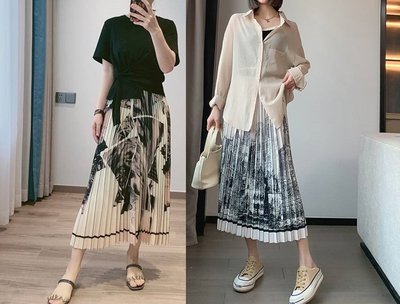 프린트 나염 플리츠 롱스커트 여성 밴딩 데일리 오피스룩 스커트 여자여자몰