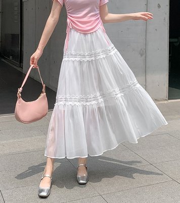 여자여자몰 여름오간자 왕가벼움 레이스3단캉캉스커트 시원 a라인롱스커트 플레어