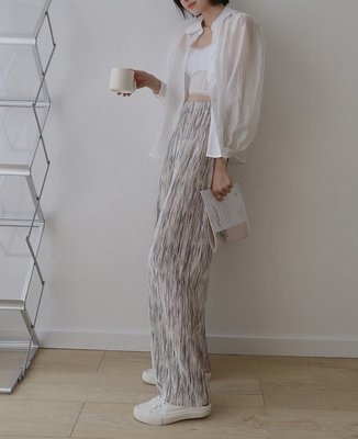 여자여자몰 레트로 그래니룩 나염플리츠바지 아코디언팬츠 주름팬츠 데일리