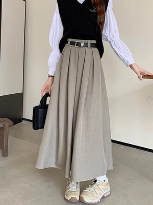여자여자몰 시크룩 내츄럴원단 맞주름롱치마 벨트포함 플리츠스커트 간절기 데일리치마