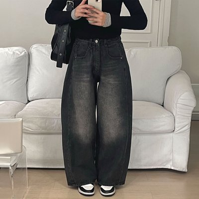 워싱데님 하체비만 핀턱청바지 벌룬핏 와이드팬츠