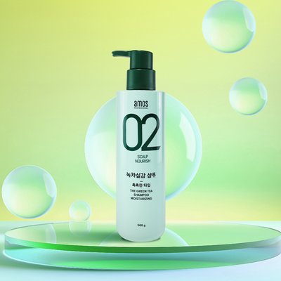 아모스 녹차실감 샴푸 중건성 (촉촉한타입) 두피 모발 케어 탈모샴푸 그린티, 500ml, 1개