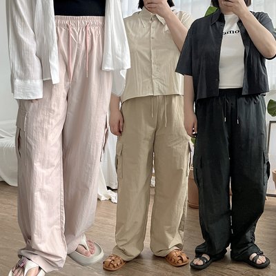 바스락팬츠 키작녀와이드팬츠 와일드팬츠 여자건빵바지 카고 밴딩 나일론 간절기 힙한