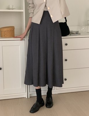 아덴 핀턱 여성 무지 정장 A라인 플레어 플리츠 핀턱 주름 롱 스커트