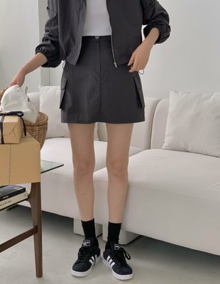 플레이 레인 바스락 나일론 카고 포켓 주머니 H라인 일자 미니 스커트