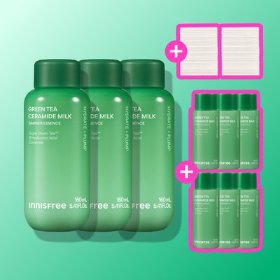 이니스프리 그린티 세라마이드 밀크 보습 에센스/수분 속건조 장벽 화잘먹 160ml, 3개