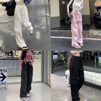 여자 와이드 카고 팬츠 바지 여성 밴딩 여름 봄 가을 와이드핏 하이웨스트 일자 통바지