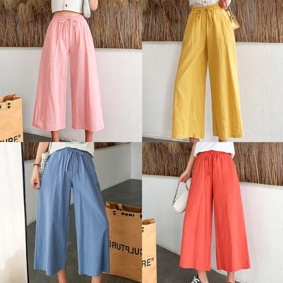 L-2XL 밴딩 와이드 팬츠 여성 여자 바지 통바지 와이드핏 봄 여름 가을 허리 빅사이즈