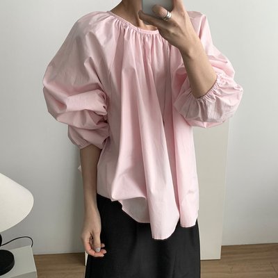 [일부당일] 햅번 블라우스 벌룬 퍼프 셔링 A라인 블라우스 임산부 빅사이즈 웨어링무드 (4c)