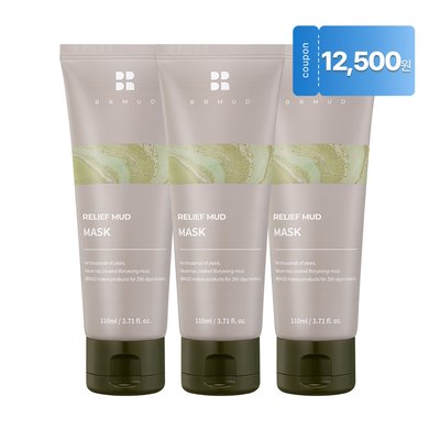 [모공피지관리] 비알머드 머드팩 릴리프 보령 머드마스크 br머드 애프터런케어 110ml, 3개