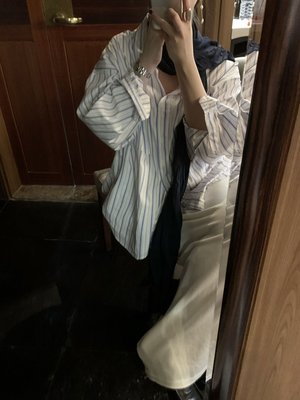 [일부당일] 바스켓 마레 스트라이프 셔츠 오버핏 루즈핏 하프 코튼 남방 (3c)