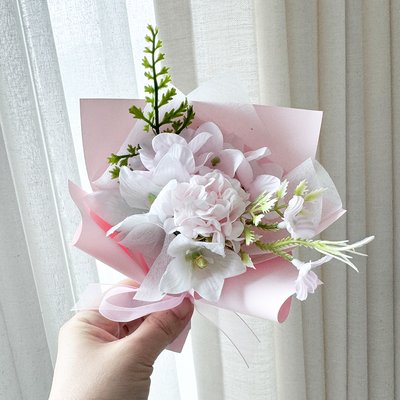 봉안당 납골당 미니 조화 꽃다발 유리 부착 성묘꽃 추모꽃 러블핑크