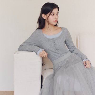 [제로스트릿] 레이어드 헨리넥 티셔츠 LAYERED HENLEY NECK T-SHIRT / GRAY