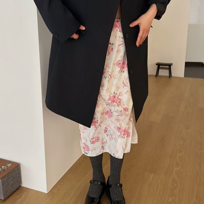[도트당일] 바스켓 리즈 스커트 프린트 플라워 도트 H라인 포인트 밴딩 롱치마 (2c)