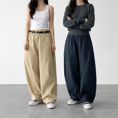 키작녀바지 커브드팬츠 항아리바지 벌룬팬츠