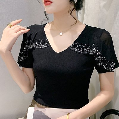 여름 라인댄스복 상의 살랑큐빅러플탑 라인 라틴 댄스