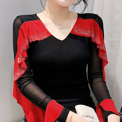 라인댄스 상의 라인댄스복 옷 의상 살랑큐빅롱슬리브