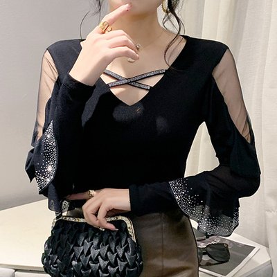 여성 라인댄스 의상 상의 라인댄스복 옷 크로스롱슬리브