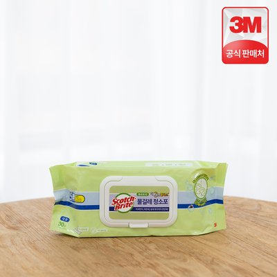 3M 스카치브라이트 물걸레 청소포 베이직 더블액션 플러스 대형 30매 일회용 청소물티슈
