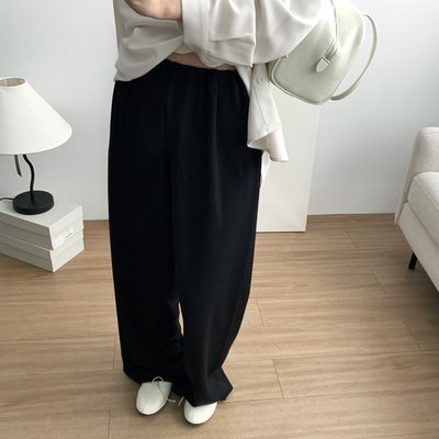 데이 져지 팬츠 일자 와이드 밴딩 스판 슬랙스 웨어링무드 (블랙)