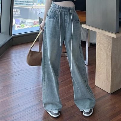 통청바지 밴딩 배기 세미 봄 여름 하이웨스트 연청 와이드 데님팬츠